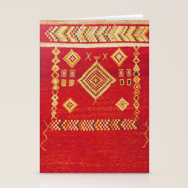 Red Gold Geometric Antique Moroccan Rug Print Stationery Card Gallery Image 1