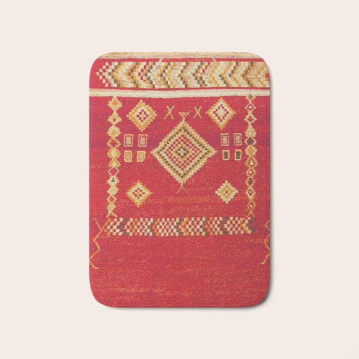 Red Gold Geometric Antique Moroccan Rug Print Bath Mat Gallery Image 1