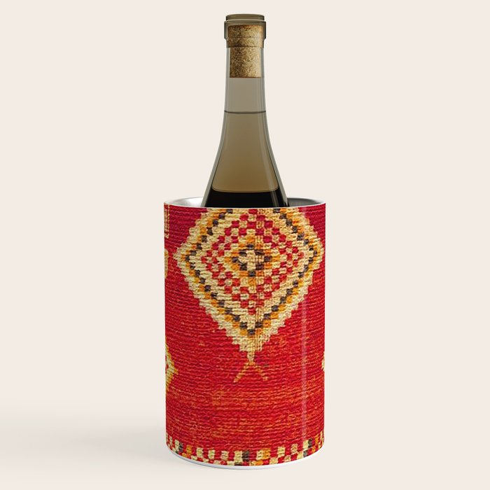 Red Gold Geometric Antique Moroccan Rug Print Wine Chiller Gallery Image 1