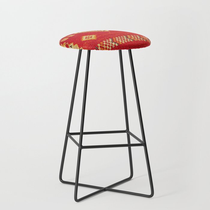 Red Gold Geometric Antique Moroccan Rug Print Stool Gallery Image 1
