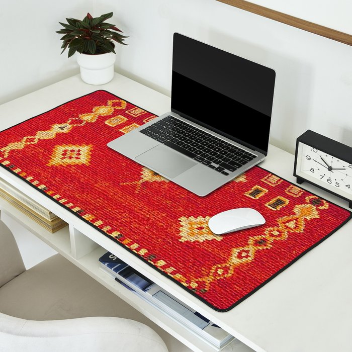 Red Gold Geometric Antique Moroccan Rug Print Desk Mat Gallery Image 2