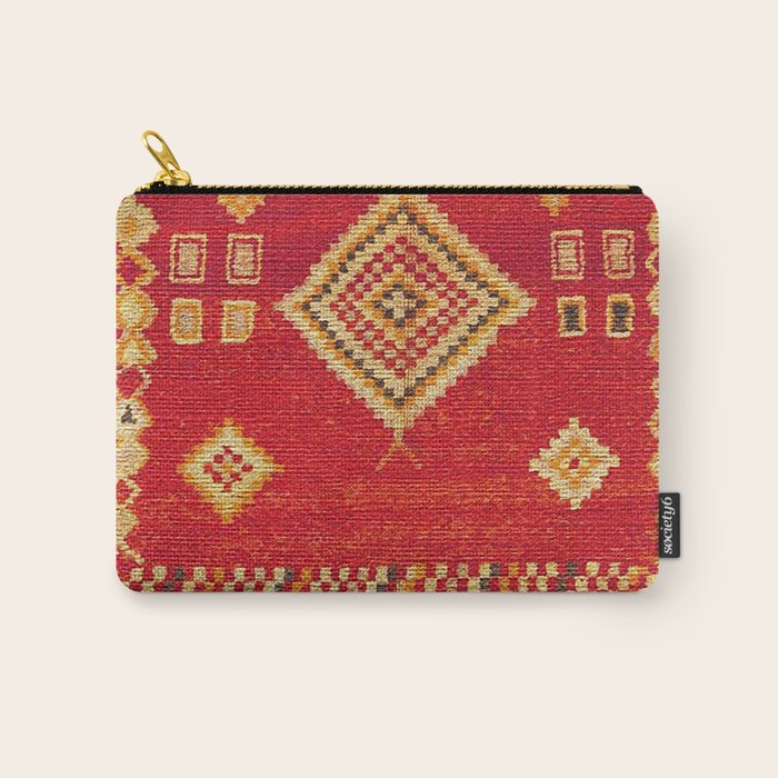 Red Gold Geometric Antique Moroccan Rug Print Carry All Pouch Gallery Image 1