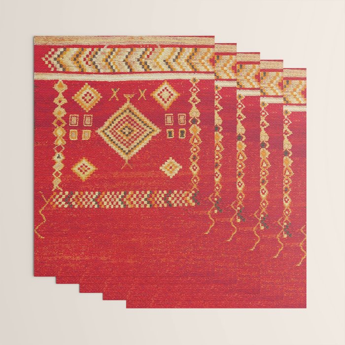 Red Gold Geometric Antique Moroccan Rug Print Wrapping Paper Gallery Image 3