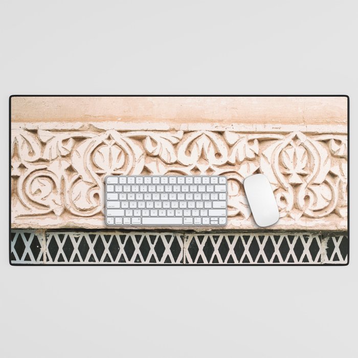 Graphic tile pattern | Moroccan Arabic tiles in earth tones. | Pastel film marrakech photography Desk Mat Gallery Image 1