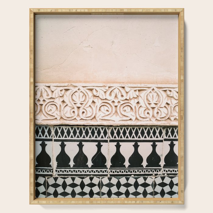 Graphic tile pattern | Moroccan Arabic tiles in earth tones. | Pastel film marrakech photography Serving Tray Gallery Image 1