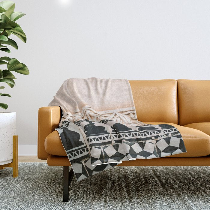 Graphic tile pattern | Moroccan Arabic tiles in earth tones. | Pastel film marrakech photography Throw Blanket Gallery Image 1