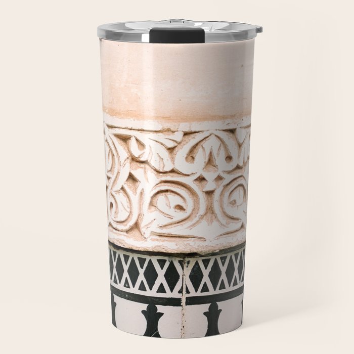 Graphic tile pattern | Moroccan Arabic tiles in earth tones. | Pastel film marrakech photography Travel Mug Gallery Image 1