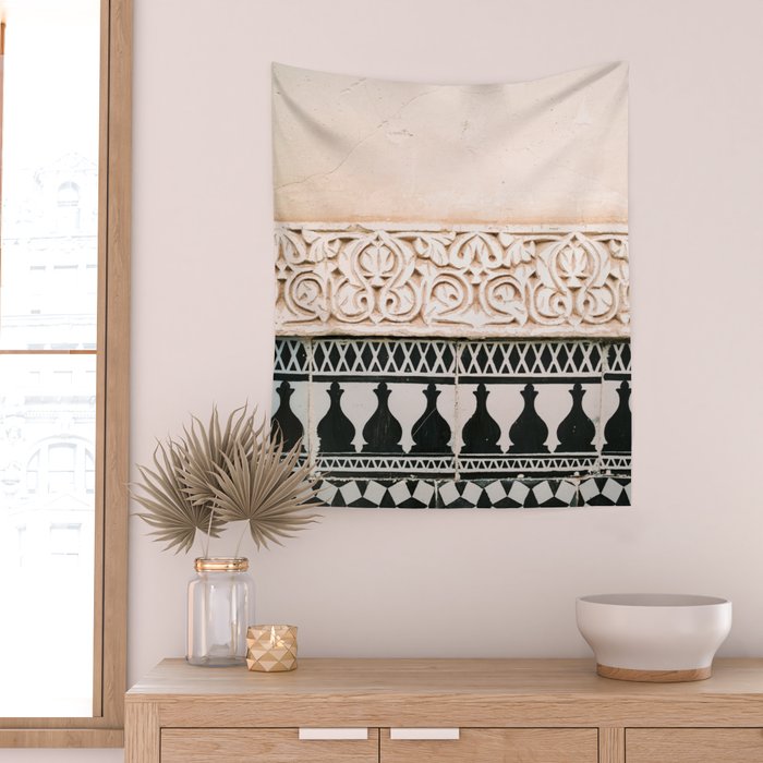 Graphic tile pattern | Moroccan Arabic tiles in earth tones. | Pastel film marrakech photography Wall Tapestry Gallery Image 2