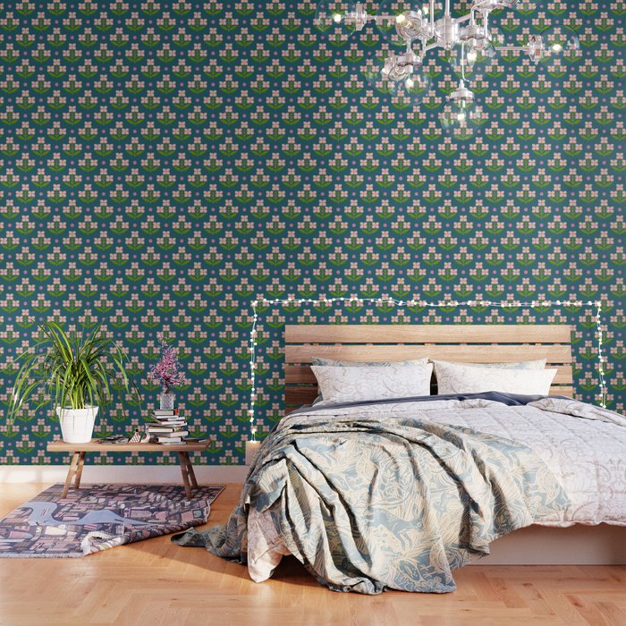 Retro Pink Floral Bunches - Green Pattern Wallpaper Gallery Image 3