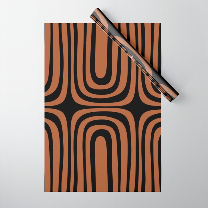 Midcentury Modern Rust and Black Confaab Abstract Pattern Wrapping Paper Gallery Image 1