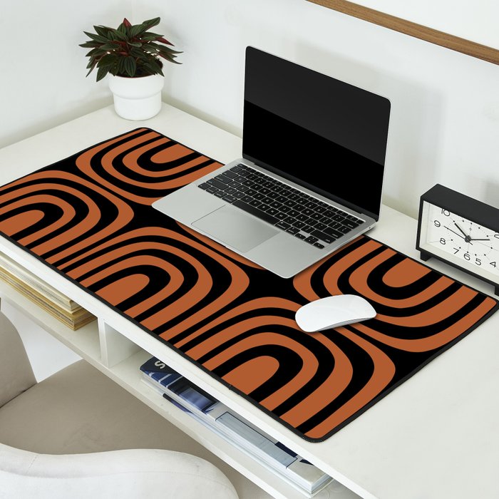 Midcentury Modern Rust and Black Confaab Abstract Pattern Desk Mat Gallery Image 2
