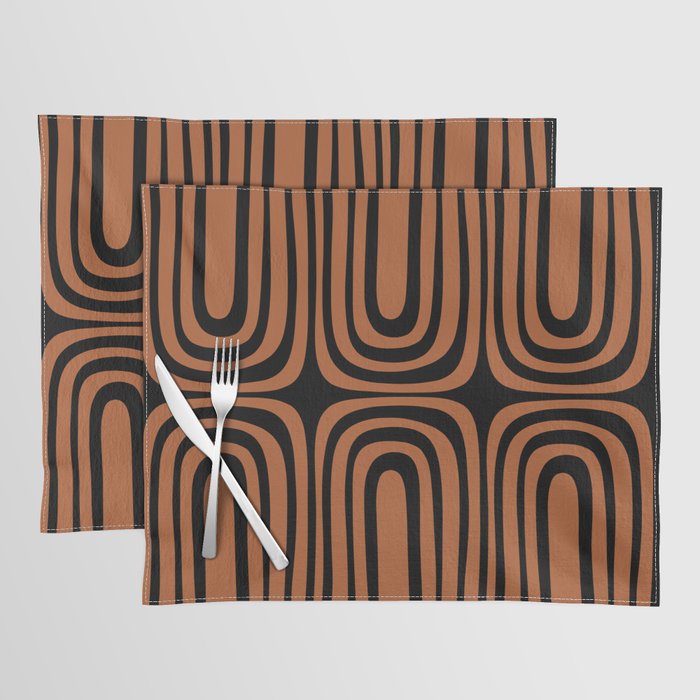 Midcentury Modern Rust and Black Confaab Abstract Pattern Placemat Gallery Image 1