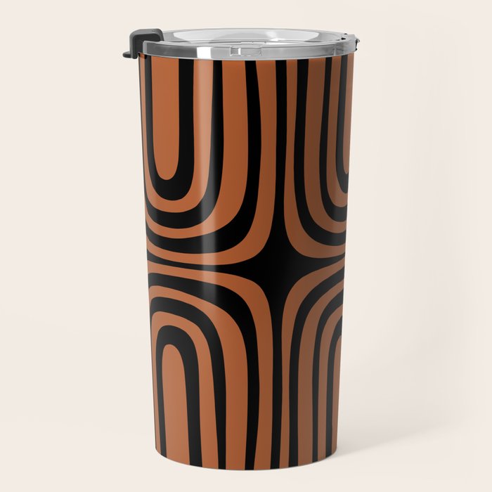 Midcentury Modern Rust and Black Confaab Abstract Pattern Travel Mug Gallery Image 3