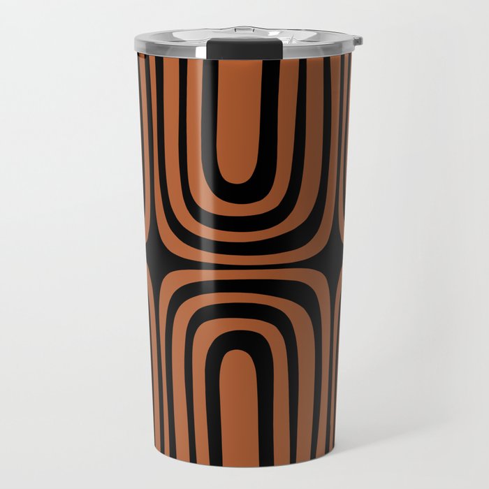 Midcentury Modern Rust and Black Confaab Abstract Pattern Travel Mug Gallery Image 1