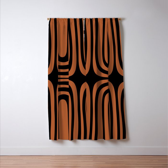 Midcentury Modern Rust and Black Confaab Abstract Pattern Window Curtain Gallery Image 3