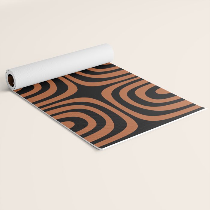 Midcentury Modern Rust and Black Confaab Abstract Pattern Yoga Mat Gallery Image 2