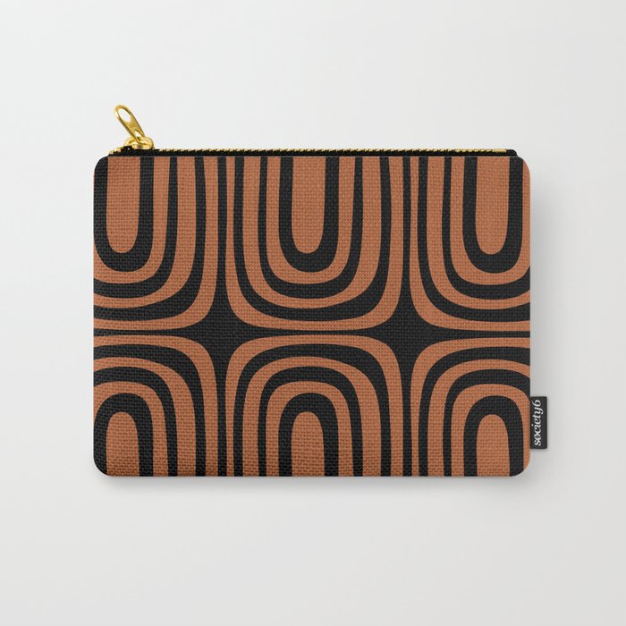 Midcentury Modern Rust and Black Confaab Abstract Pattern Carry All Pouch Gallery Image 1