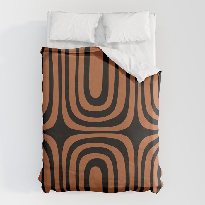 Midcentury Modern Rust and Black Confaab Abstract Pattern Duvet Cover Gallery Image 1