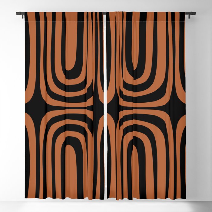 Midcentury Modern Rust and Black Confaab Abstract Pattern Window Curtain Gallery Image 1