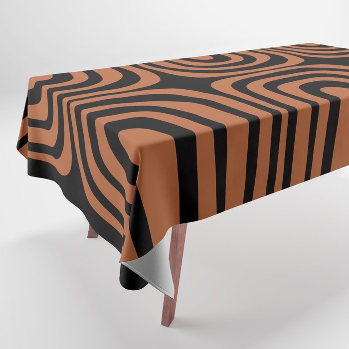 Midcentury Modern Rust and Black Confaab Abstract Pattern Tablecloth Gallery Image 1