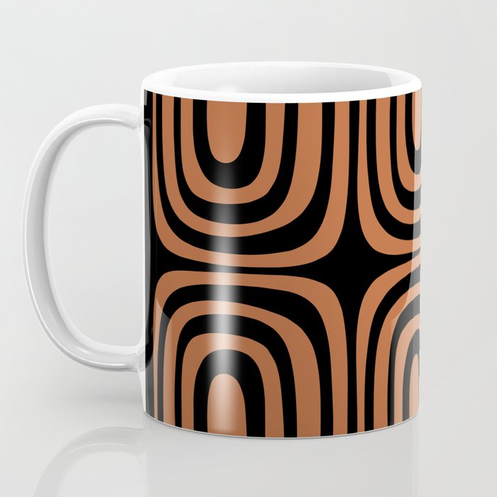 Midcentury Modern Rust and Black Confaab Abstract Pattern Coffee Mug Gallery Image 3