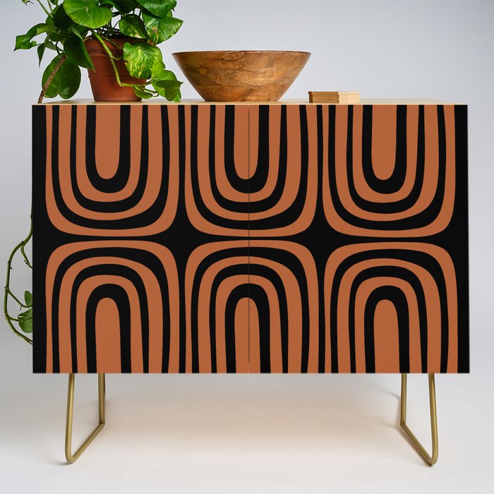 Midcentury Modern Rust and Black Confaab Abstract Pattern Credenza Gallery Image 1