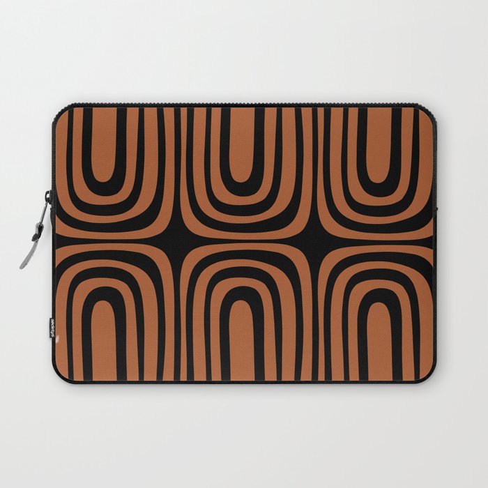 Midcentury Modern Rust and Black Confaab Abstract Pattern Laptop Sleeve Gallery Image 1