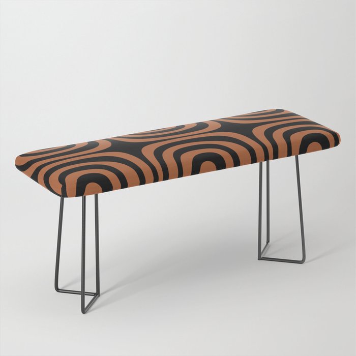 Midcentury Modern Rust and Black Confaab Abstract Pattern Bench Gallery Image 1