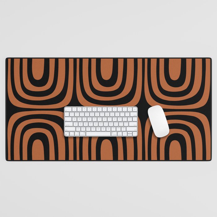 Midcentury Modern Rust and Black Confaab Abstract Pattern Desk Mat Gallery Image 1