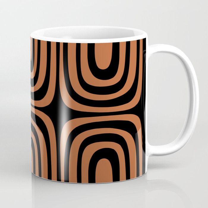 Midcentury Modern Rust and Black Confaab Abstract Pattern Coffee Mug Gallery Image 1