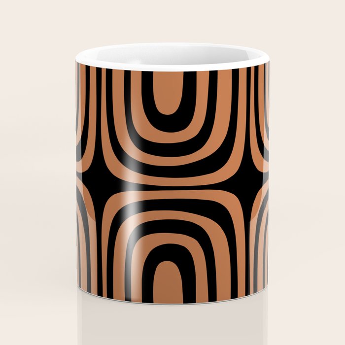 Midcentury Modern Rust and Black Confaab Abstract Pattern Coffee Mug Gallery Image 4