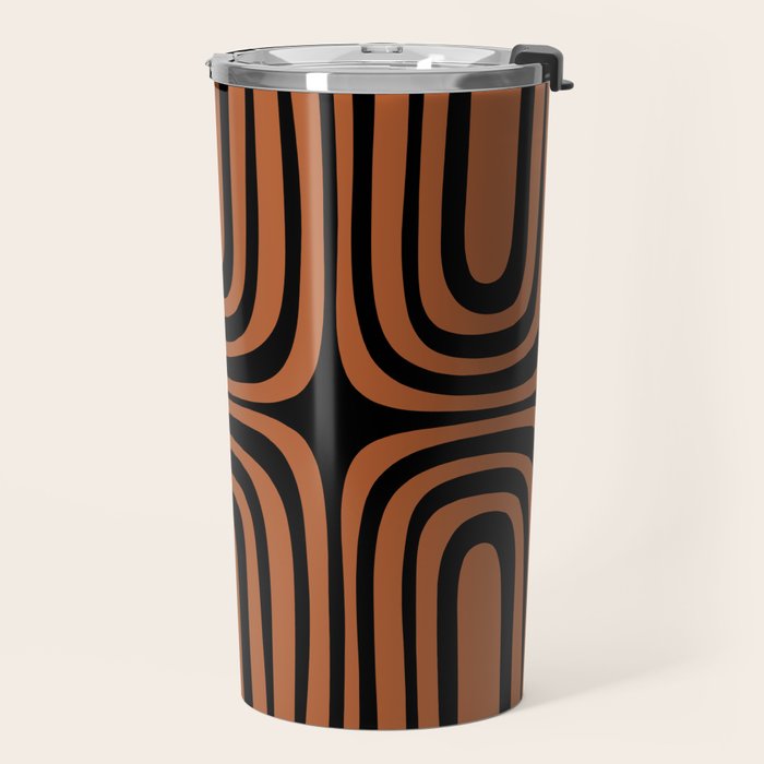 Midcentury Modern Rust and Black Confaab Abstract Pattern Travel Mug Gallery Image 2