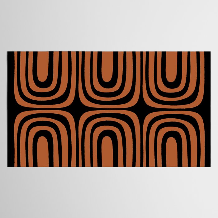 Midcentury Modern Rust and Black Confaab Abstract Pattern Tablecloth Gallery Image 2