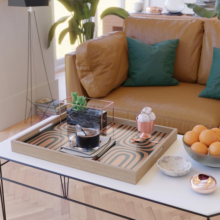 Midcentury Modern Rust and Black Confaab Abstract Pattern Serving Tray Gallery Image 2