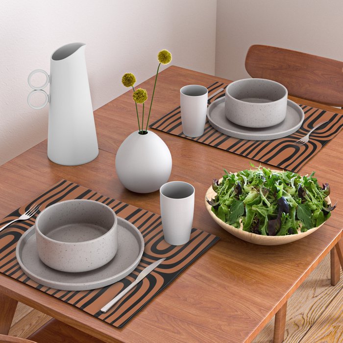 Midcentury Modern Rust and Black Confaab Abstract Pattern Placemat Gallery Image 2