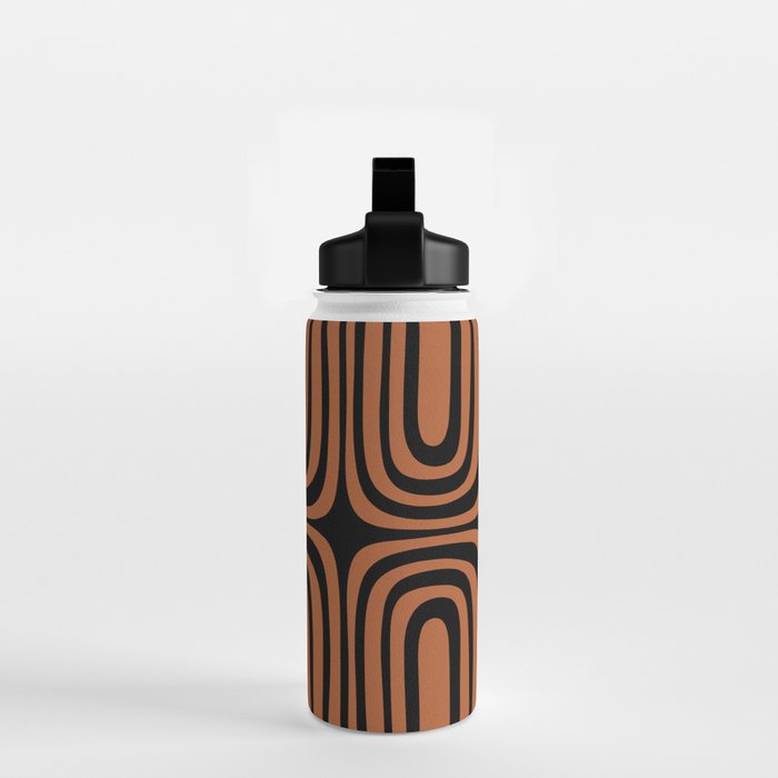 Midcentury Modern Rust and Black Confaab Abstract Pattern Water Bottle Gallery Image 2