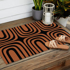 Midcentury Modern Rust and Black Confaab Abstract Pattern Outdoor Rug Gallery Image 2