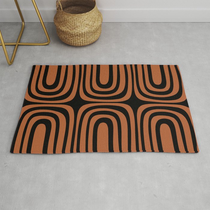 Midcentury Modern Rust and Black Confaab Abstract Pattern Rug Gallery Image 1