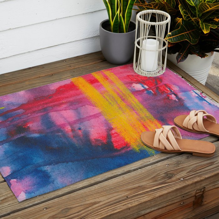 Color Play - abstract watercolor acrylic painting Outdoor Rug Gallery Image 2