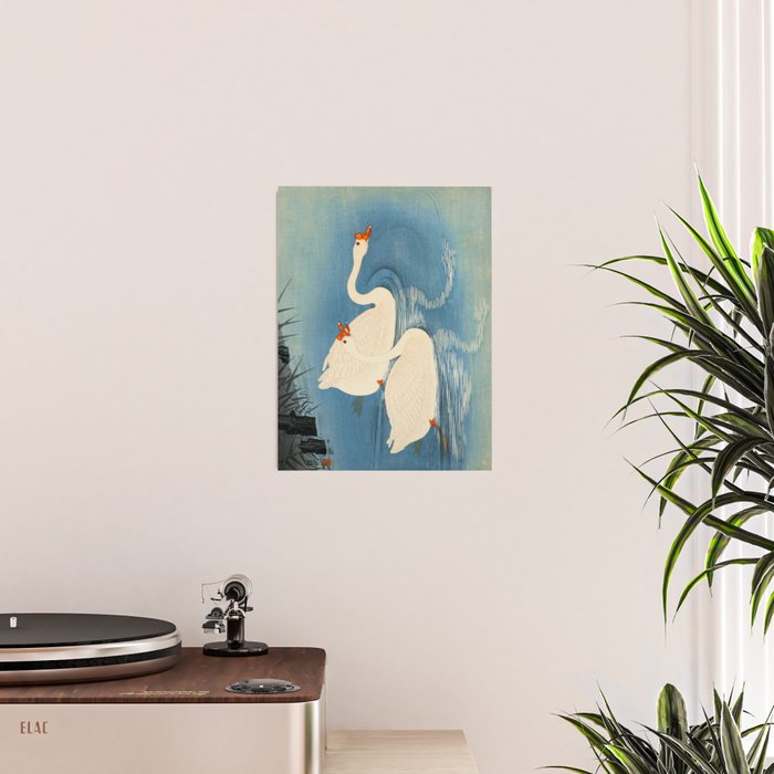 Shoson Two Geese Swimming Near Shore Antique Japanese Woodblock Print  Poster Gallery Image 2