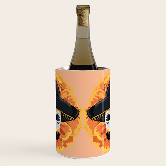Charro mexican kawaii cute sugar skull mexican style cempasúchil mustache mexican sombrero skeleton  Wine Chiller Gallery Image 1