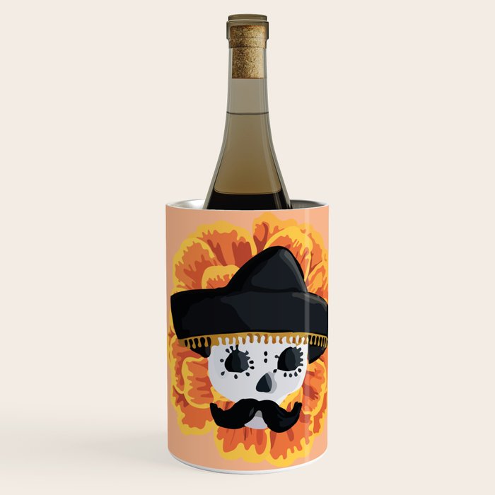 Charro mexican kawaii cute sugar skull mexican style cempasúchil mustache mexican sombrero skeleton  Wine Chiller Gallery Image 2