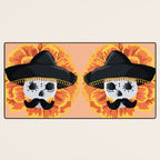 Charro mexican kawaii cute sugar skull mexican style cempasúchil mustache mexican sombrero skeleton  Desk Mat Gallery Image 3