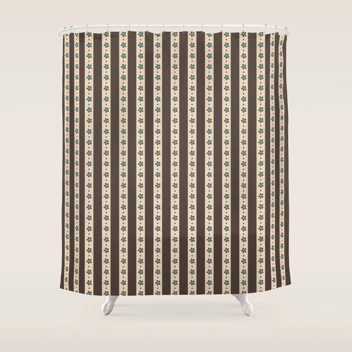 Brown Stripes And Flowers Shower Curtain Gallery Image 1