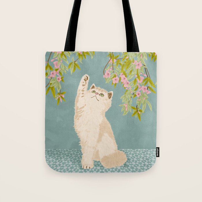 Curious Kitten in Bloom Tote Bag Gallery Image 1