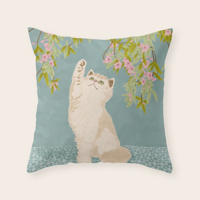 Curious Kitten in Bloom Throw Pillow Gallery Image 6