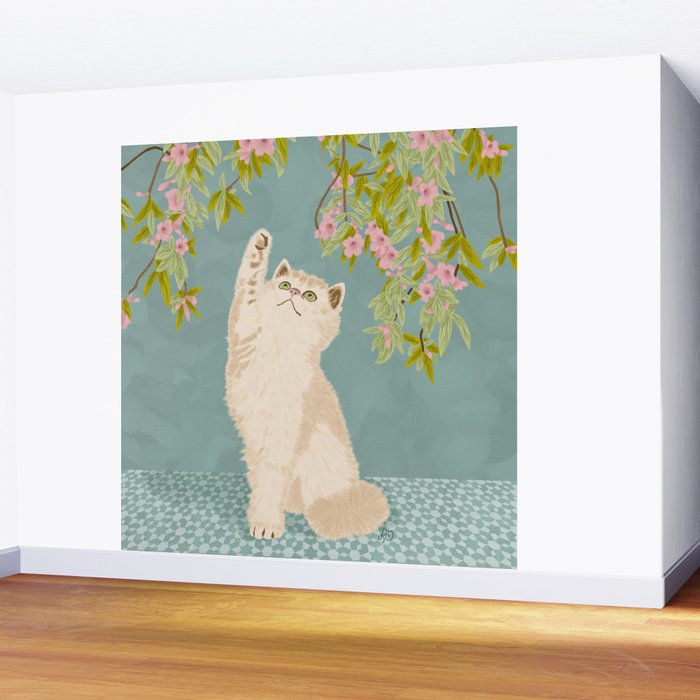 Curious Kitten in Bloom Wall Mural Gallery Image 2