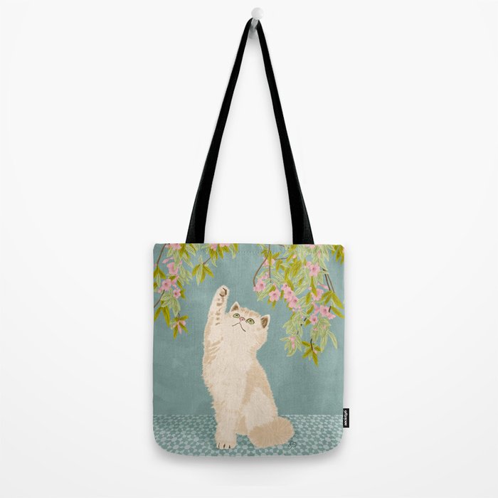 Curious Kitten in Bloom Tote Bag Gallery Image 2