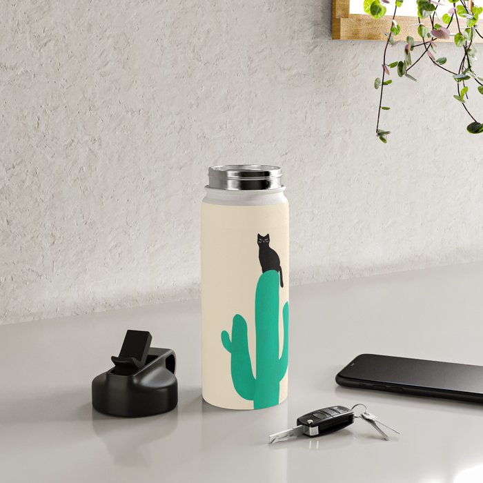 Cat on cactus Water Bottle Gallery Image 4