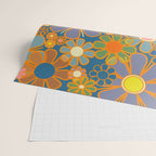 Retro Garden Flowers Vintage 60s 70s Aesthetic Blue Floral Pattern Wrapping Paper Gallery Image 2